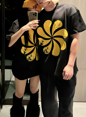 Aew美式街头Flower系列创意印花宽松夏季情侣圆领330G重磅短袖Tee