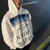 Aew 秋冬重磅印花刺绣420G宽松男女休闲美式 街头白色情侣连帽卫衣