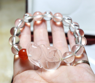 天然白水晶兔子手链女白色圆珠手串男女款2025生肖兔猪开运吉祥物