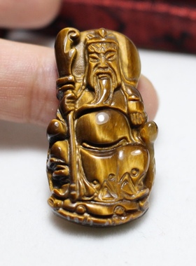 天然虎眼石男士礼物关公财神观音男项链坠虎睛石猫眼坠链霸气饰品