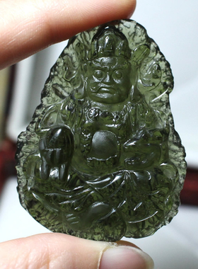 捷克天然陨石玻璃绿财神吊坠男女款项坠原石本命年挂件饰品礼物