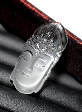 天然8A收藏级白水晶观音吊坠男女情侣佛头菩萨本命年挂件项链