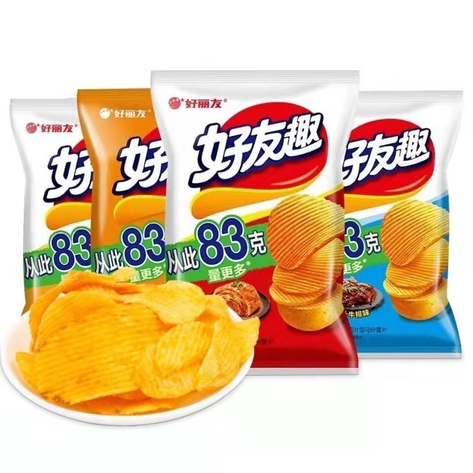 好丽友好友趣韩国泡菜味烤翅味薯片83克大包休闲零食袋装食品