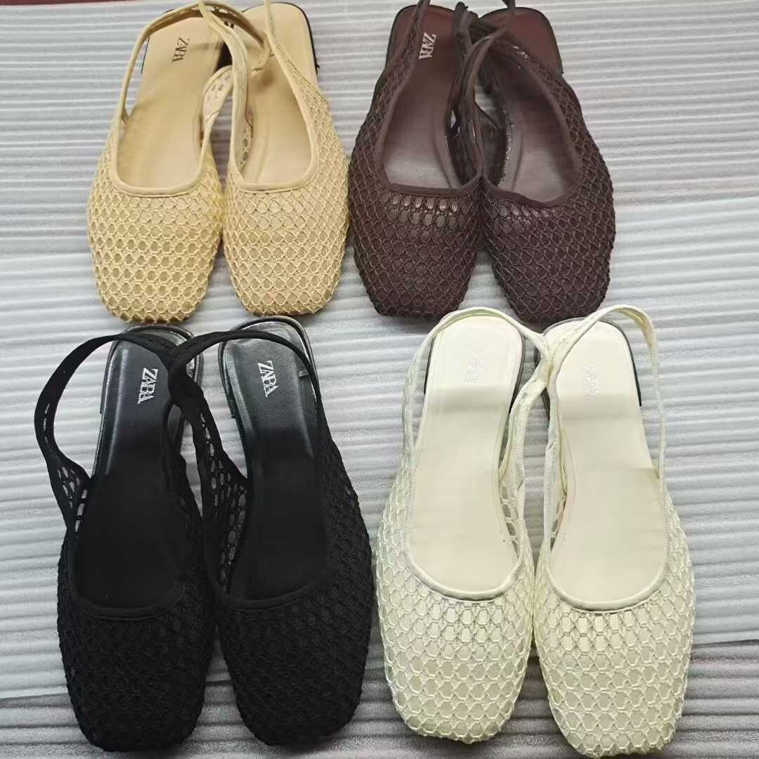 方头后绑带平底大码女单鞋