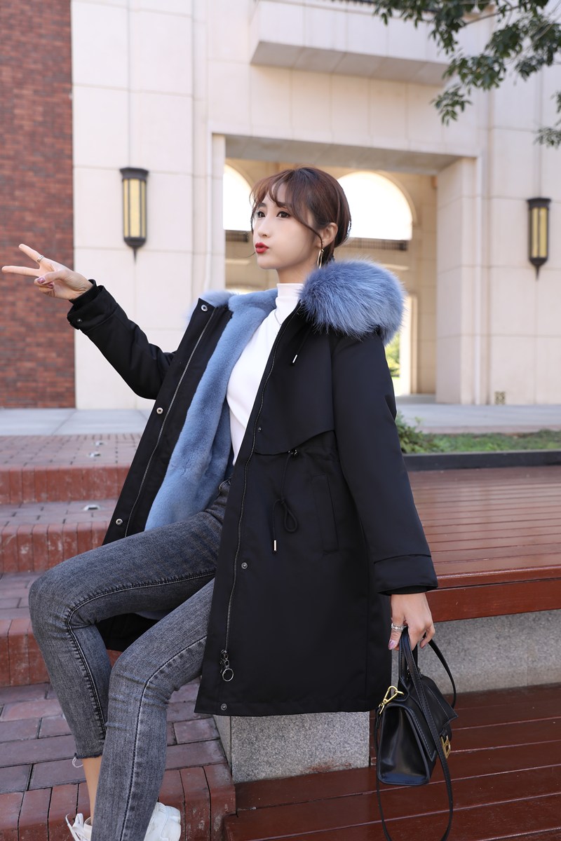 派克服新款狐狸毛领海宁可拆卸时