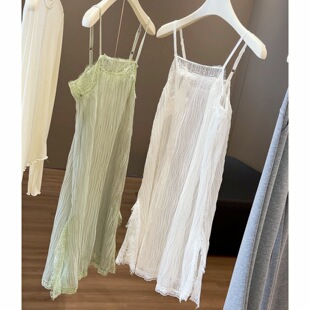 韩系叠穿蕾丝褶皱网纱吊带女夏季 小众独特别致百搭上衣潮 2026新款