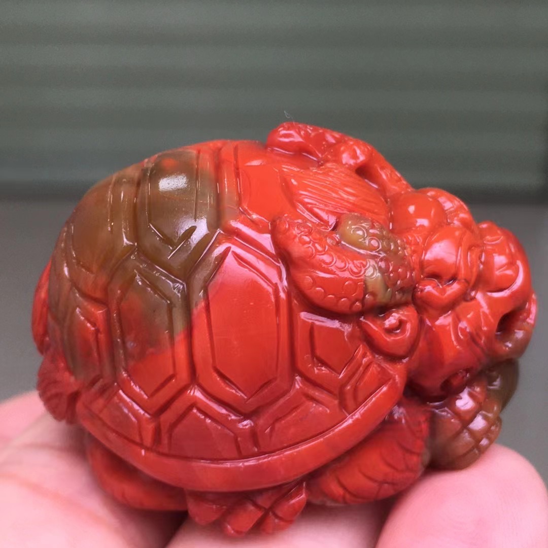 天然南红玛瑙柿子红龙龟手把件手串手链项链毛衣链