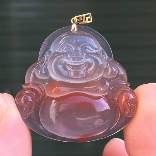 南红玛瑙天然南红玛瑙吊坠佛公18k金镶嵌笑佛挂件