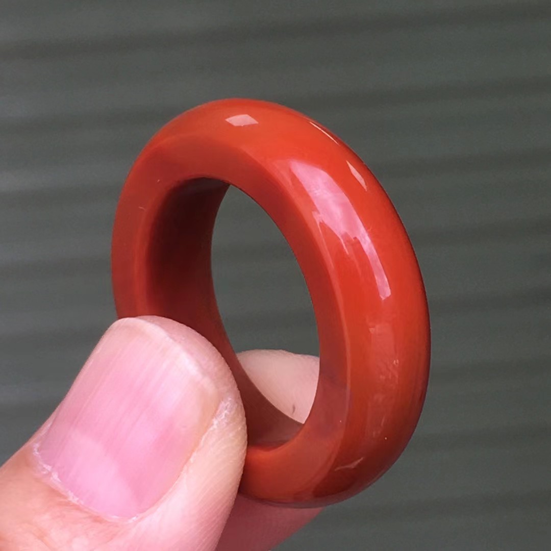 天然南红玛瑙跑环扳指戒指柿子红