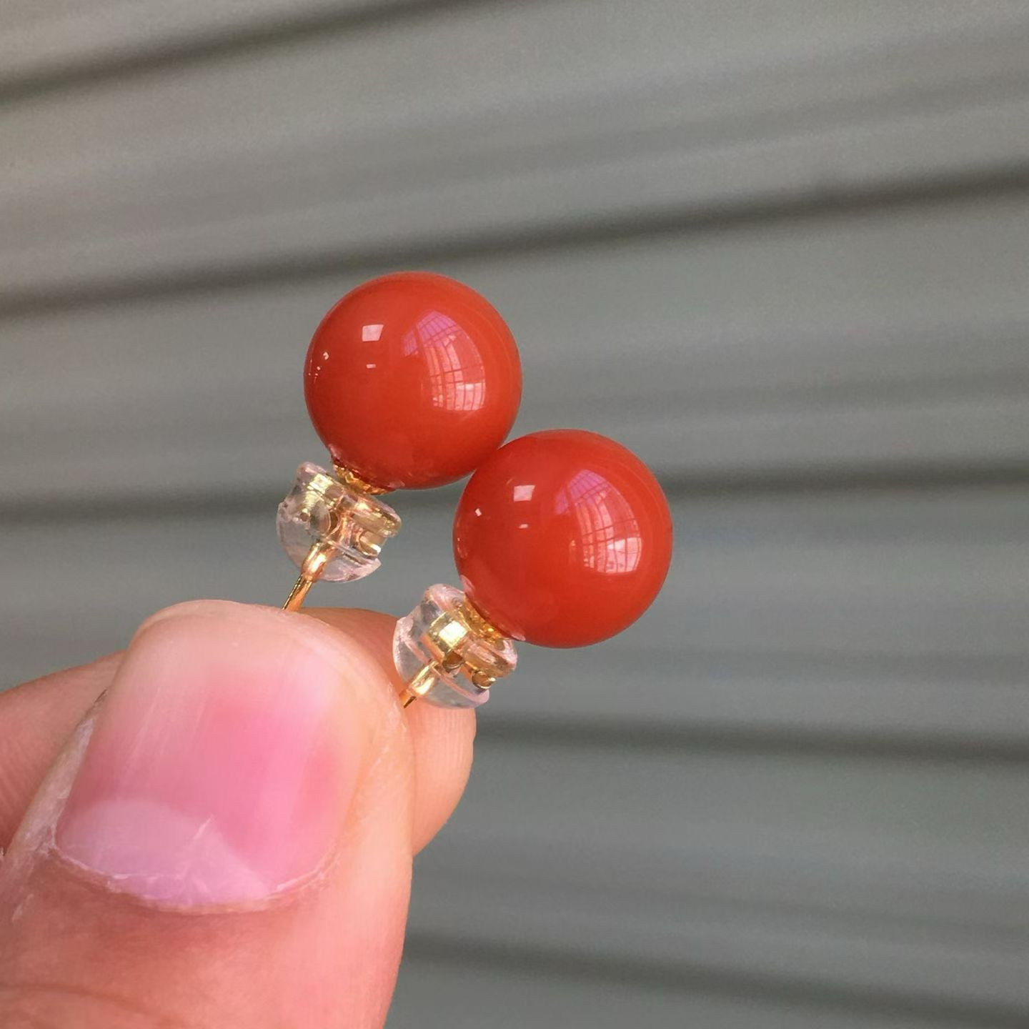 南红玛瑙耳钉K金女春夏红色耳饰高级感小巧精致樱桃红豆豆耳环