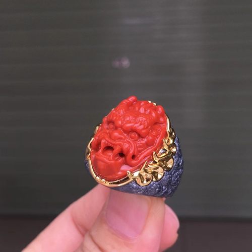 南红玛瑙戒指瓦西料柿子红佛珠满色满肉雕刻戒指
