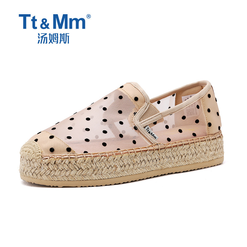 tt&mm/汤姆斯女鞋2024夏季新款蕾丝布鞋一脚蹬时尚休闲厚底渔夫鞋