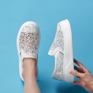 汤姆斯女鞋 懒人一脚蹬厚底网面乐福鞋 夏季 镂空透气布鞋 新款 Tt&Mm