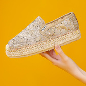 汤姆斯女鞋 休闲一脚蹬厚底渔夫鞋 夏季 花朵蕾丝透气布鞋 新款 Tt&Mm