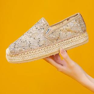 汤姆斯女鞋 休闲一脚蹬厚底渔夫鞋 夏季 花朵蕾丝透气布鞋 新款 Tt&Mm