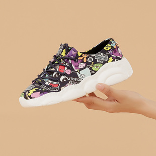 汤姆斯女鞋 女百拍厚底休闲松糕透气单鞋 夏季 涂鸦帆布鞋 新款 Tt&Mm