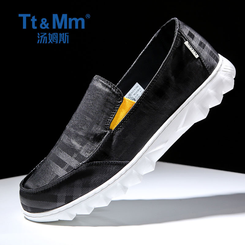tt&mm/汤姆斯男鞋夏季男士格子帆布鞋一脚蹬懒人软底轻便防臭布鞋