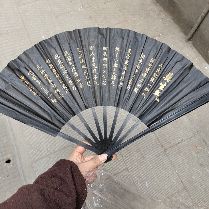 黑布扇子老人迷信黑扇子龙扇折叠扇顺滑彩色学生舞蹈扇跳舞扇折扇