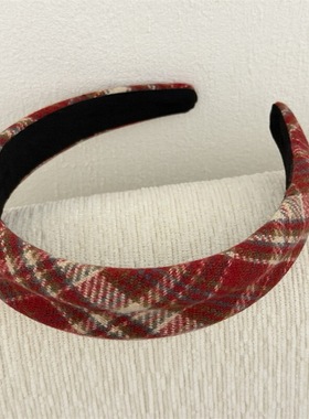 圣诞节新年红色格纹发箍女高级感百搭高颅顶气质头箍显脸小压发卡