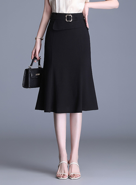 裙子春夏黑色半身裙女2026新款高腰显瘦a字鱼尾裙包臀裙中裙0327z