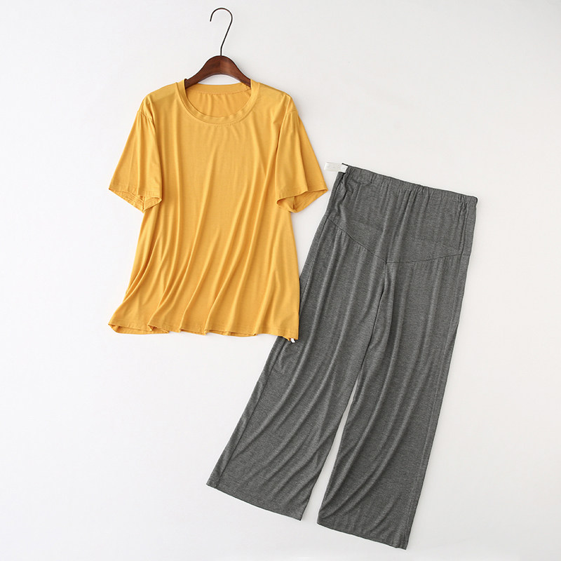 2022 새로운 여름 스타일 출산 모달 반팔 8부 바지 잠옷 출산 요양원 의류 세트