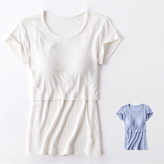 여름 모달 피트 스트립 얇은 반팔 간호 탑 임산부 산후 간호 티셔츠 대형