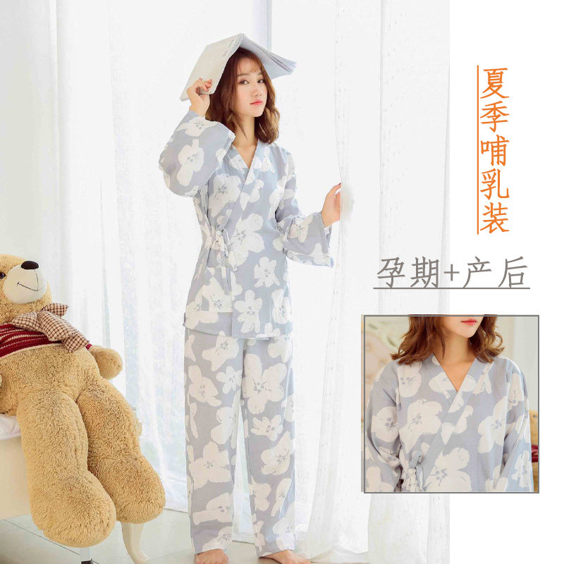 纯棉纱布哺乳装日系孕妇产后春