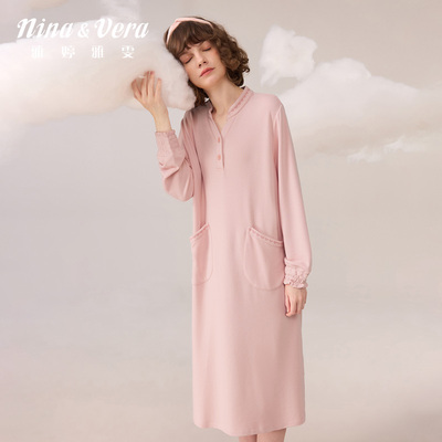 雅婷雅雯【云暖绒】新款秋冬季女士V领睡裙家居裙宽松大中厚长裙