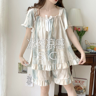 大码冰丝睡衣女夏季新款高级感短袖短裤宽松凉感薄款家居服套装女