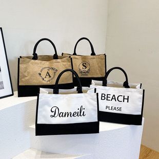 新款托特帆布包简约时尚印花单肩包包休闲旅行潮流针织手提袋便携