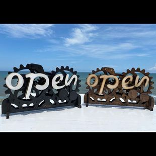 Open Sign For Business实木门店营业中摆件开业打烊上下班开关门