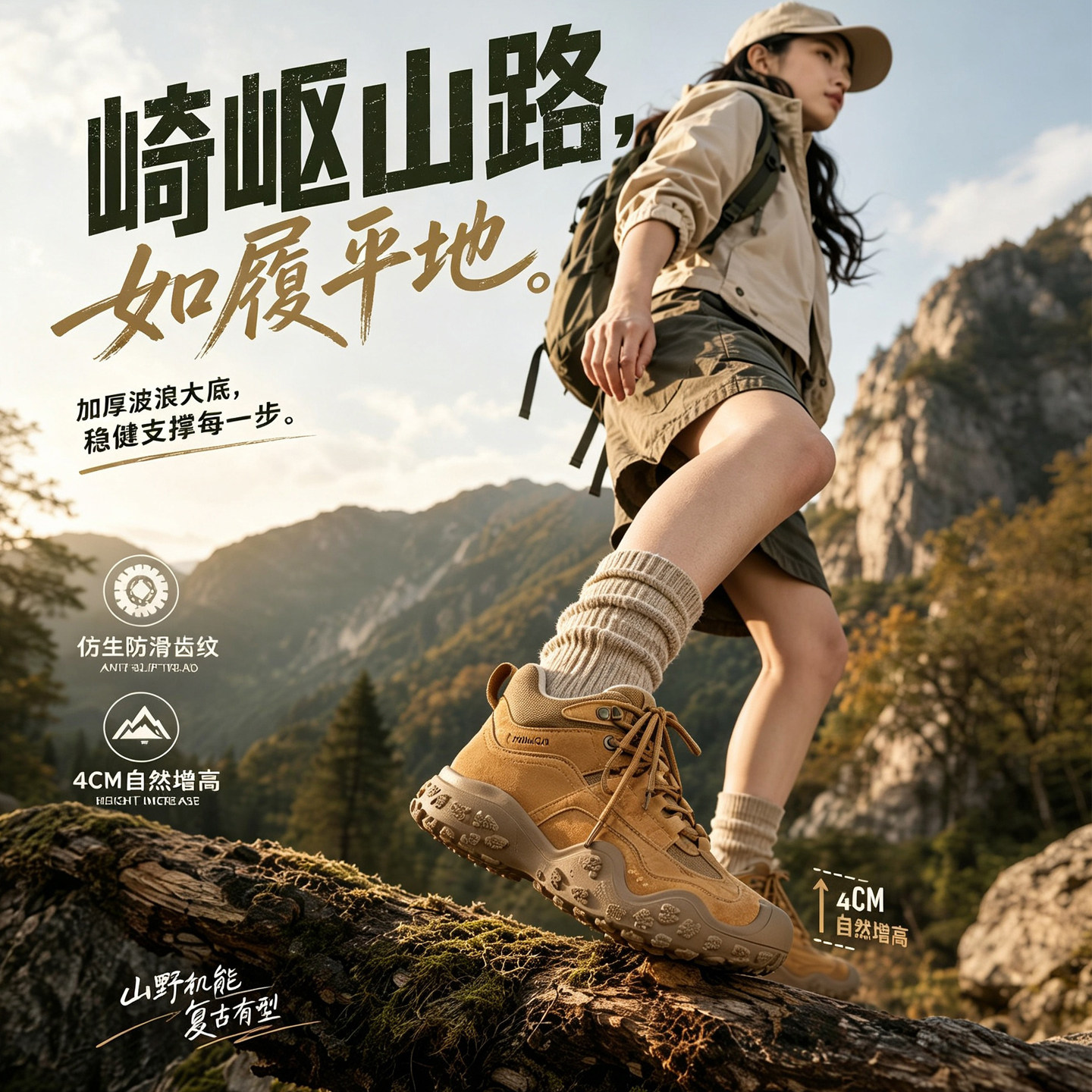 户外登山鞋女复古大黄工装靴厚底防滑防撞耐磨徒步鞋休闲运动鞋子