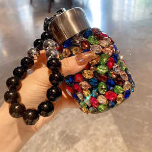 大号大容量保温杯女生2024新款 水杯子便携外出斜跨镶钻不锈钢水壶