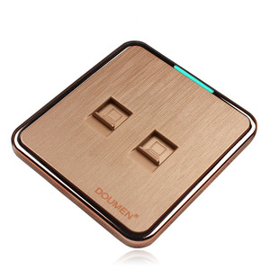 国际电工香槟金色拉丝开关插座二位电脑插座面板86型双电脑组合