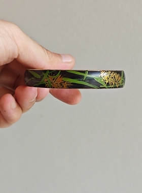 颜大玖原创-《芦苇悠悠》大漆彩绘工艺手绘芦苇手镯-金属胎漆器