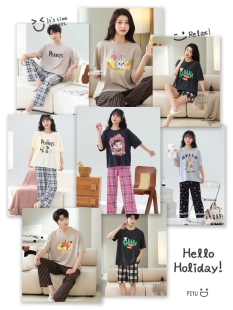 芊芬夏季新款特睡衣男女士情侣爽棉短袖套装卡通休闲家居服可外穿