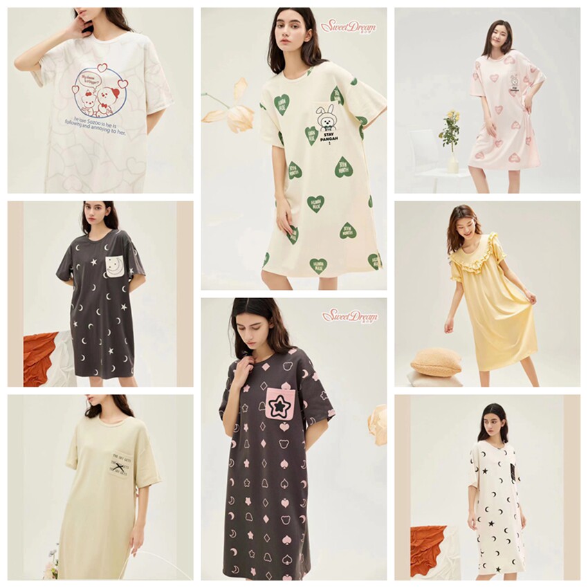 美梦2023夏季新款女款纯棉睡衣短袖清新可爱韩版睡裙可外穿家居服