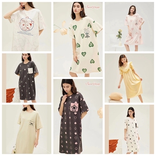 美梦2023夏季新款女款纯棉睡衣短袖清新可爱韩版睡裙可外穿家居服