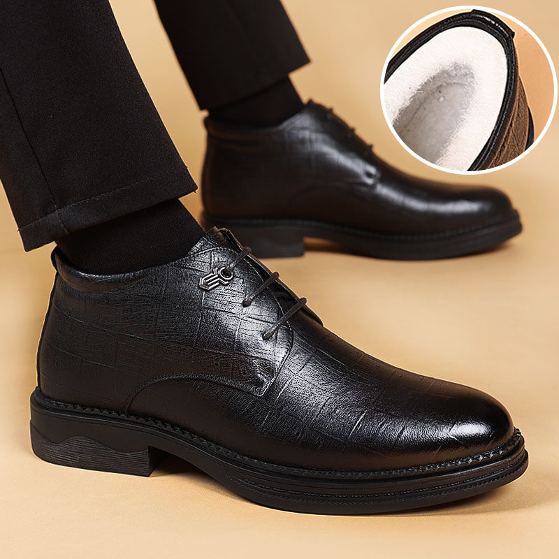 高帮皮鞋男商务真皮冬季加绒保暖棉鞋男士休闲鞋软底英伦结婚皮鞋