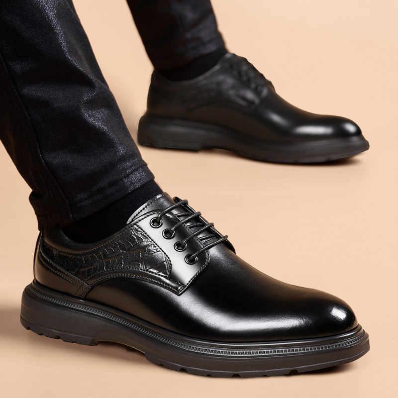 厚底皮鞋男款大头2025秋冬新款透气爆款真皮休闲年轻人商务正装鞋