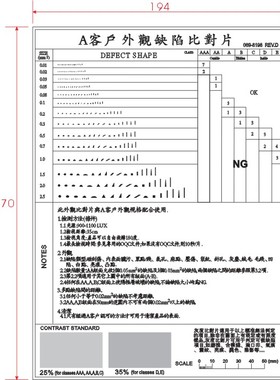 069-8918-D中文版污点卡点菲林尺比对卡片外观检验规刮伤异物卡