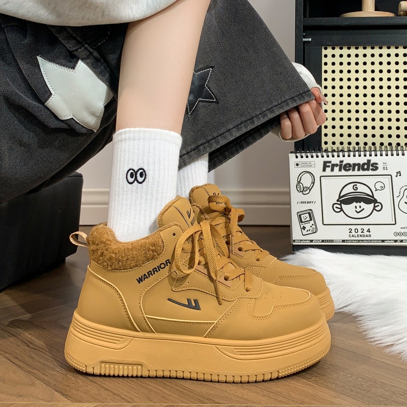 回力女鞋加绒高帮百搭板鞋秋冬新款厚底增高情侣二棉鞋复古小白鞋