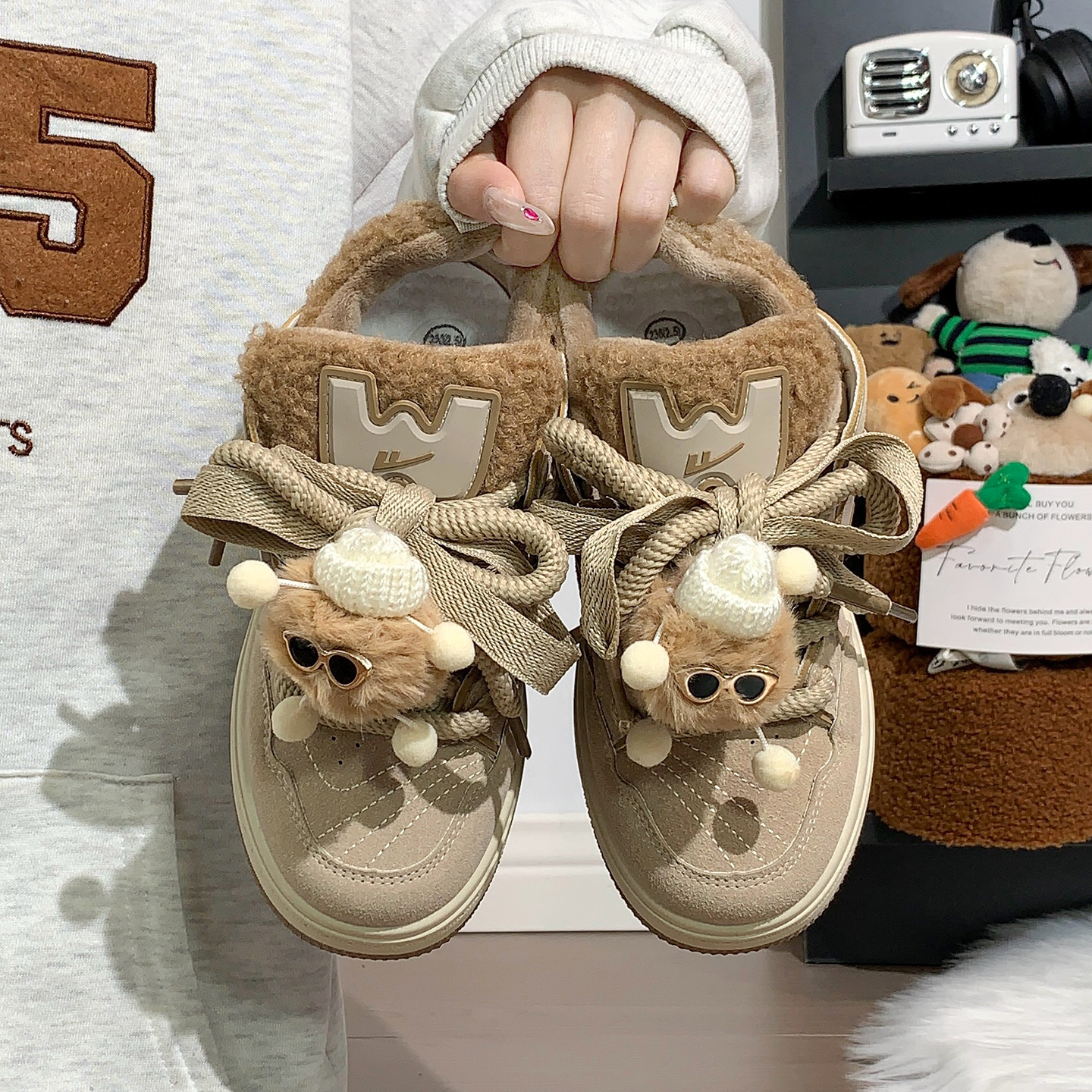 回力女鞋毛毛鞋2025新款冬季棉鞋女加绒板鞋加厚保暖复古休闲鞋子