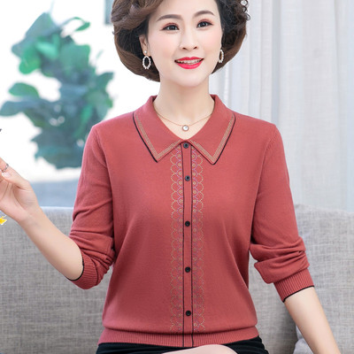 胖妈妈装春秋装带领上衣新款2020中年妇女穿的针织衫中老年人薄款