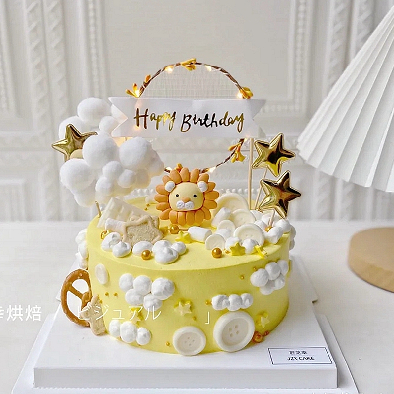 软陶小狮子蛋糕装饰摆件狮子座黄狮子森林小动物宝宝周岁生日插件