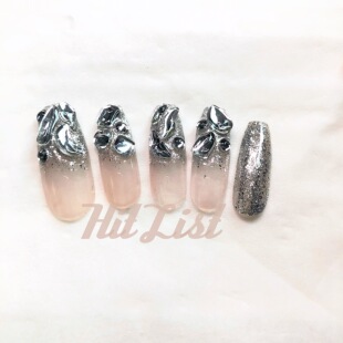 原创欧美辣妹爆闪贴钻持久假指甲贴片高级感光疗胶裸色彩妆指甲