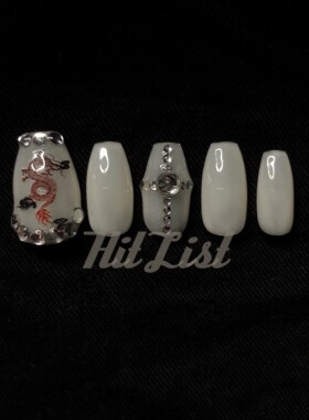 独家原创设计欧美朋克贴钻假指甲贴片美甲贴纸持久奶白色彩妆指甲