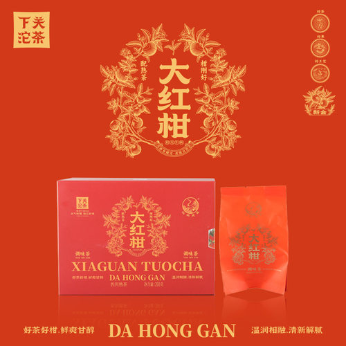 下关沱茶柑普 大红柑 普洱熟茶200克盒装非小青柑果香浓郁2023年