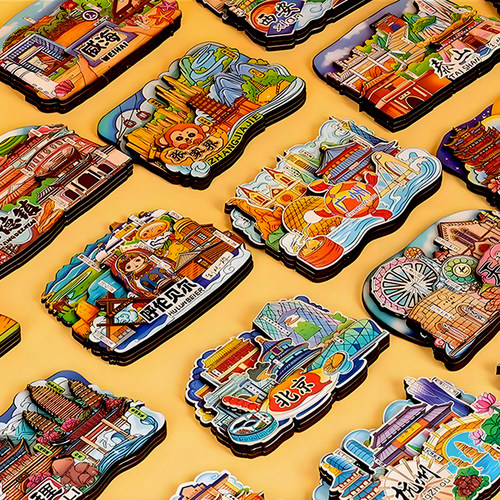 国潮城市冰箱贴木制立体送人礼品