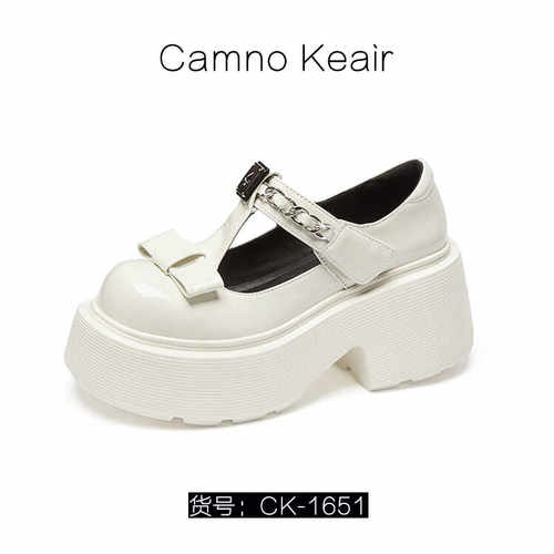 春夏季真皮高跟蝴蝶结单鞋厚底